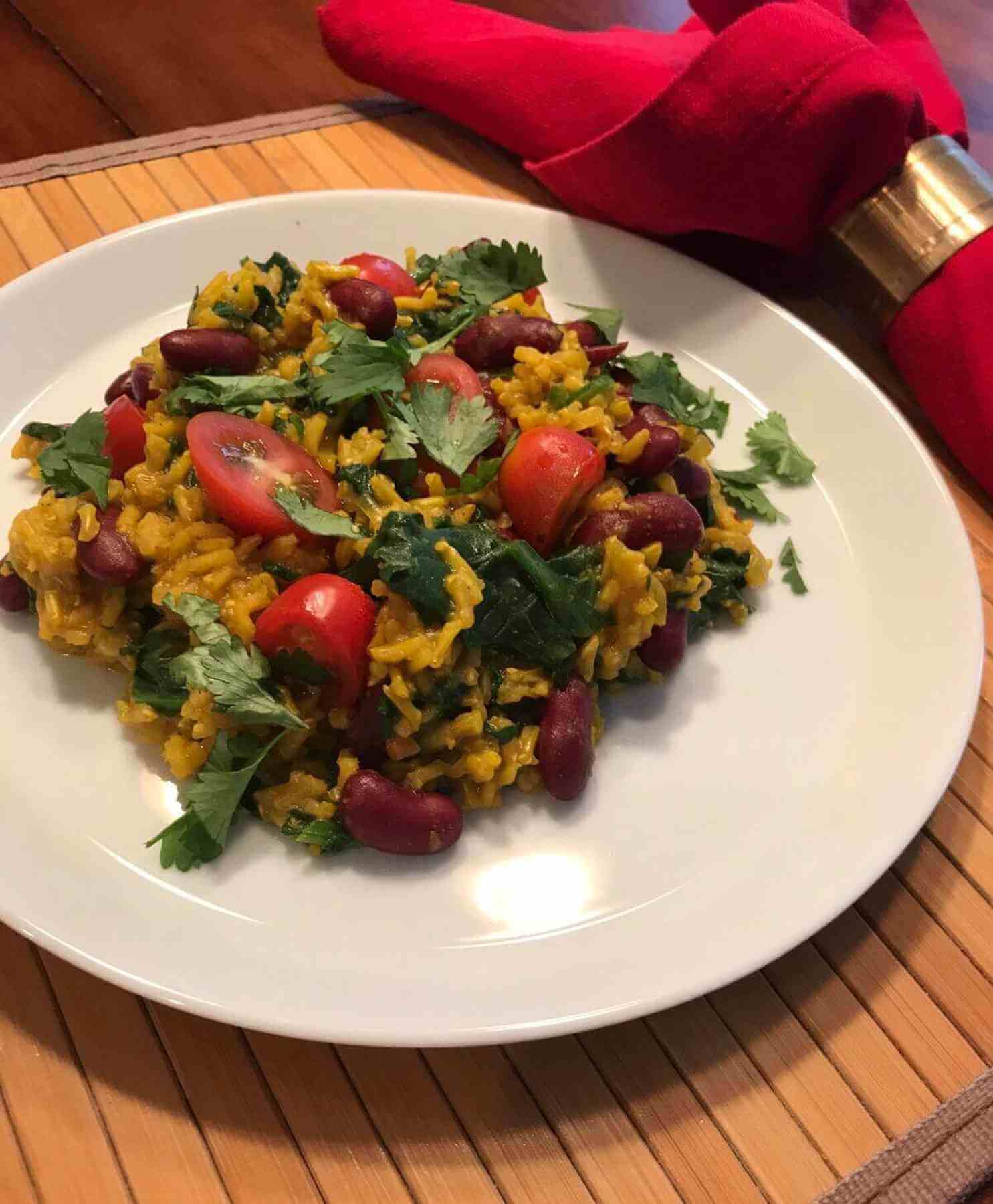 Turmeric Rice and Beans with Cherry Tomatoes